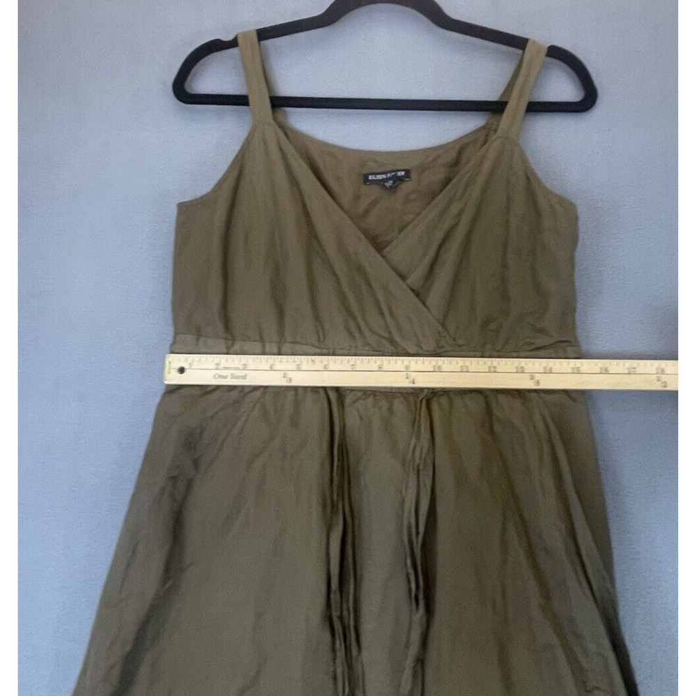 Eileen Fisher Dress Womens 6 Olivine Olive Green Steel Satin Empire Waist Tie - Picture 8 of 12